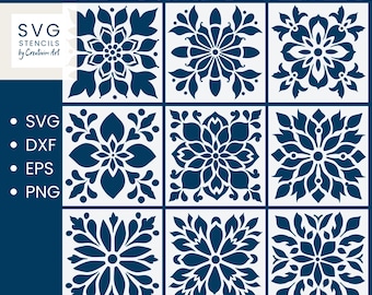 Plantilla para azulejos, azulejos navideños, azulejos de Talavera, azulejos de Portugal, archivos SVG y PNG para corte láser CNC Cricut, descarga instantánea, uso comercial.