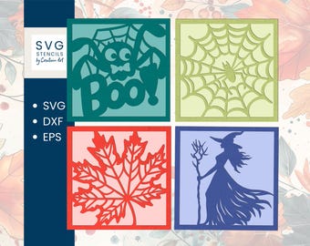 Halloween Card Bundle svg, Fall Card svg, Autumn Cards svg, Card svg dxf, Halloween card papercut, Halloween Cricut, Halloween Card Cut File
