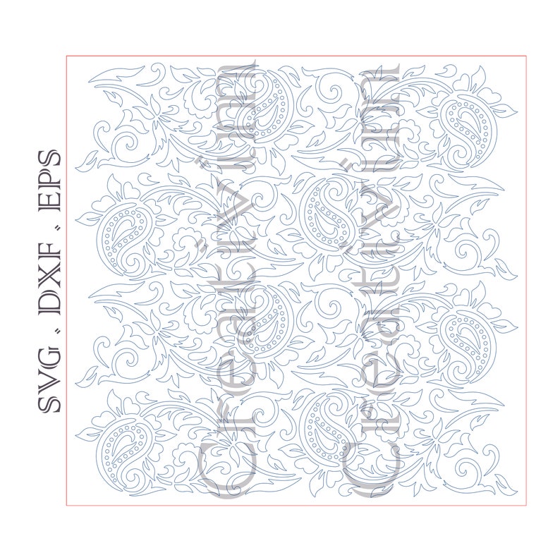 Stencil Paisley Seamless Pattern Digital SVG DXF PNG Files for