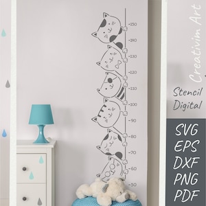 Modèle numérique de pochoir chats de hauteur mètre SVG EPS Fichiers PNG pour Silhouette Cricut laser cnc vinyle autocollants couper des fichiers téléchargement immédiat