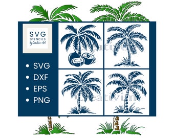 4 Palm trees stencil SVG, dxf, eps, png, SVG file for Cricut and Silhouette, Palm trees stencil for laser cutting, commercial use