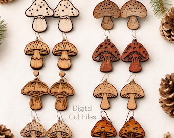 Mushroom Earrings SVG Bundle, Autumn Earrings, Fall Earrings Svg, Engraving Pattern Svg, Wood Earrings Svg, Earrings cnc, commercial use