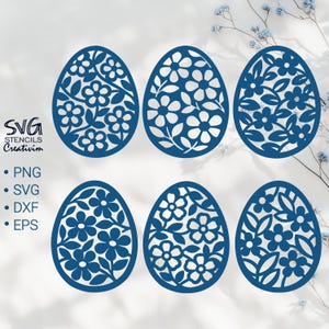 Pacchetto SVG di 6 uova di Pasqua floreali - File tagliati al laser e Cricut - Ornamenti di carta, decorazioni primaverili, CNC, download immediato
