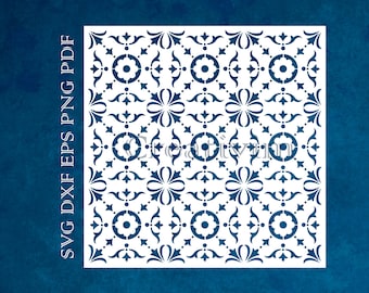 Fondo de plantilla de azulejos mexicanos de Talavera, archivos digitales SVG DXF PNG para Silhouette Cricut Cameo, archivos de corte láser CNC, descarga instantánea