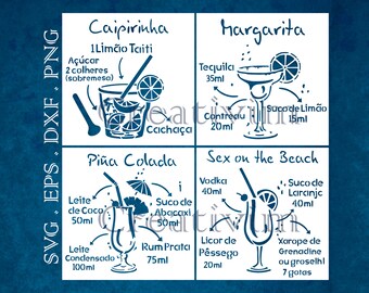 4 Stencil Cocktails SVG eps dxf Cocktails SVG, Cocktails for Cricut, Drinks svg, Cocktails laser, Cocktails vinyl stickers, commercial use