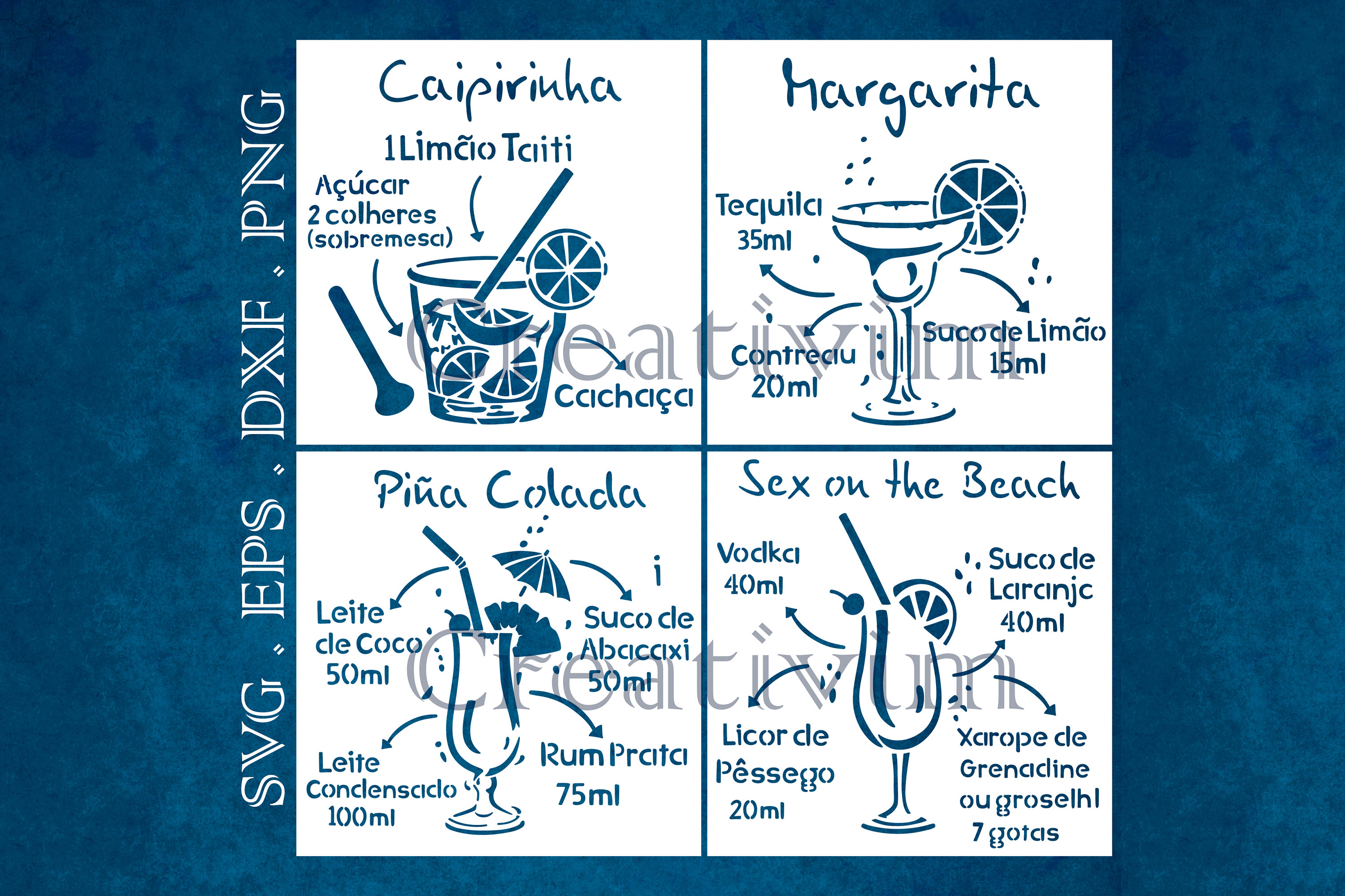 4 Stencil Cocktails SVG Eps Dxf Cocktails SVG, Cocktails for Cricut
