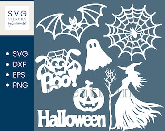 Imágenes prediseñadas de Halloween SVG, corte de Halloween, corte láser de Halloween, silueta, Cricut, DXF, PNG, corte de papel, uso comercial