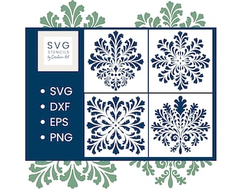 4 szablony z kwiatowym wzorem w formacie cyfrowym SVG DXF PNG, Cricut, laser, cnc, naklejki winylowe, pliki do cięcia, natychmiastowe pobieranie, wykorzystanie komercyjne