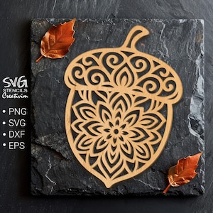 Eichel-Mandala SVG | Herbstliches Eichel-Laserschnitt-Design | Herbstschmuck | Cricut, Silhouette, Glowforge | CNC | Sofort-Download
