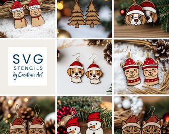 Lot de boucles d'oreilles de Noël SVG, boucles d'oreilles hiver, boucles d'oreilles Svg, gravure boucles d'oreilles Svg, boucles d'oreilles bois Svg, boucles d'oreilles cnc, usage commercial