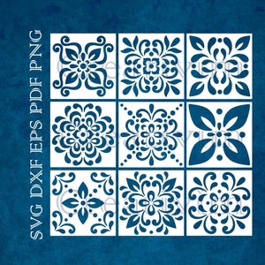 Tile stencil Curl, Mexican tiles, Spanish tiles, digital SVG DXF PNG files for Silhouette Cricut Cameo laser cnc  cut files instant download