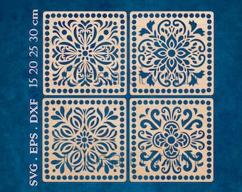 4 sets Mexican bottoms SVG DXF eps for crochet basket, Crochet basket bottoms SVG, Crochet basket base Laser cut files, commercial use