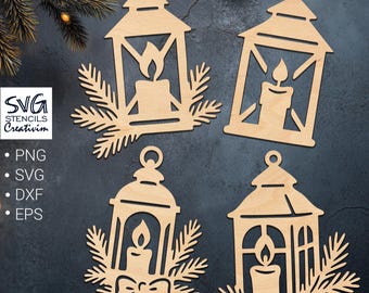 Christmas Lantern SVG Bundle | Laser Cut Wood Ornament | Christmas Candle Lanterns | Laser Cut Cricut, Silhouette, cnc | instant download