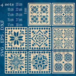 4 set fyrkantiga slaviska bottnar SVG DXF eps för virkad korg, virkade bottnar cnc, korgbas laserskurna filer, kommersiellt bruk