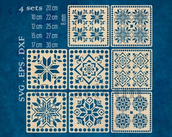 4 Sets Square Slavic bottoms SVG DXF eps for crochet basket, Crochet bottoms cnc, basket base Laser cut files, commercial use