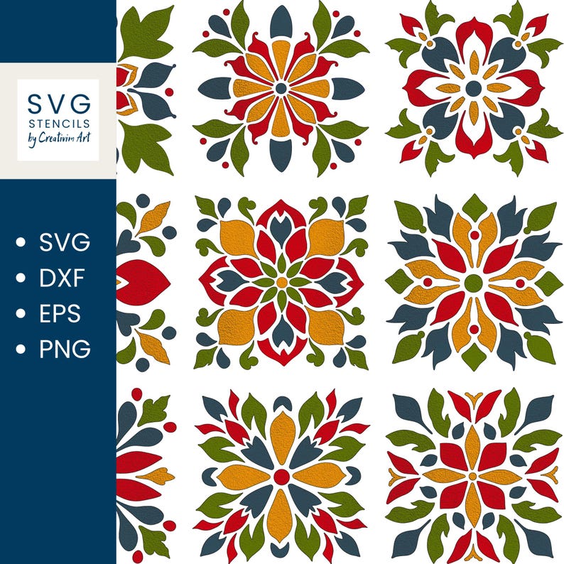 Holiday Tile Pattern Tile Stencil, Christmas Tiles, Talavera Tiles, Portugal Tile, SVG, PNG ...