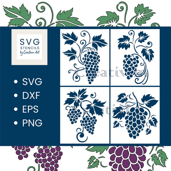 4 Grape stencil digital SVG DXF PNG files, Cricut, laser, cnc, vinyl stickers, cut files, instant download, commercial use