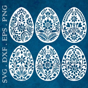 6 Plantilla de corte SVG de huevos de Pascua, imágenes prediseñadas digitales de huevos de Pascua, vector de Pascua feliz, paquete de huevos de Pascua, SVG DXF studio3, uso comercial