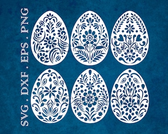 6 Easter Eggs SVG cutting template, Easter Egg Digital clipart, Happy Easter Vector, Easter Egg Bundle, SVG DXF studio3, commercial use