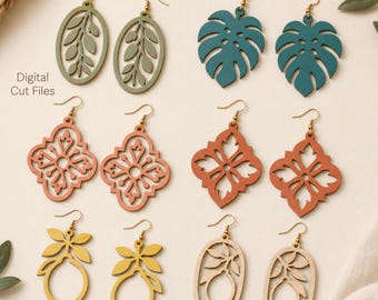 Sommer Ohrringe SVG Bundle, Tropische Zitrone Monstera Blatt Ohrringe, Laser Cut, Cricut, cnc
