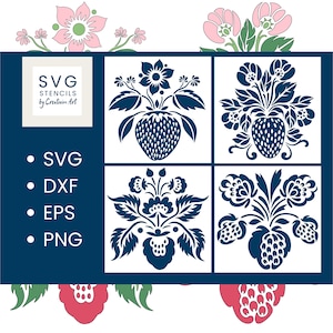 4 Strawberry stencil digital SVG DXF PNG files, Cricut, laser, cnc, vinyl stickers, cut files, instant download, commercial use