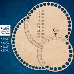 Rund träkorgbotten SVG 10–30 cm | Virkad korgbottenmall | Laserskuren fil