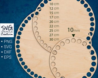 Round Wooden Basket Base SVG 10–30 cm | Crochet Basket Bottom Template | Laser Cut File