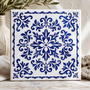 Mediterranean Tile SVG, Portuguese Azulejo Stencil, Ceramic Tile Pattern, Cricut Laser Cut File, cnc, cut files instant download