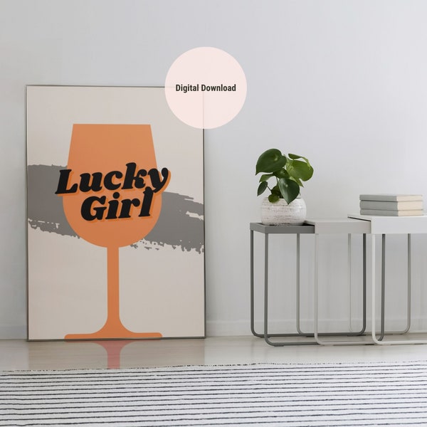 Lucky Girl Wall Art | Dorm Decor Vintage Minimalist Art | Trendy Retro Art Print | Trendy Wall Art