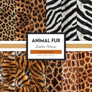 Animal Fur digital paper, Tiger seamless pattern, Cheetah prints, Zebra background, Giraffe illustration, scrapbook, scrapbooking