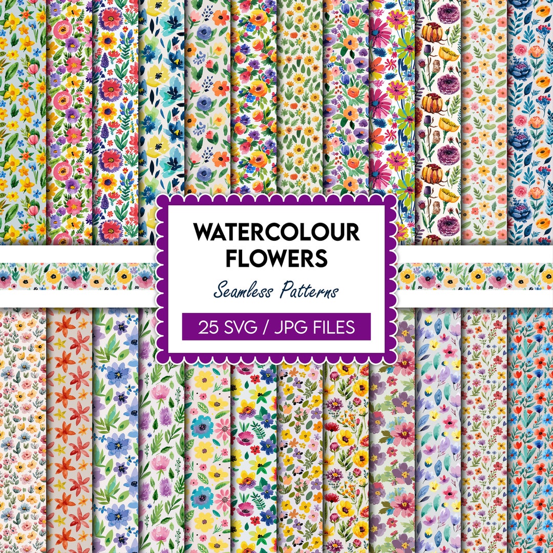 Watercolor Flower Seamless Patterns, Floral Digital Paper (SVG, JPG) - Etsy