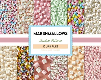 Marshmallows digital paper, marshmallow seamless pattern, colorful prints, sweets background, candy illustration, scrapbook, scrapbooking