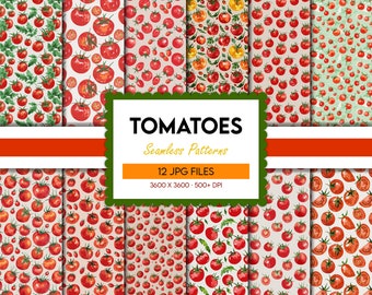 Tomatoes digital paper, vegetables seamless pattern, fruit prints, tomato background, food illustration, scrapbook, scrapbooking