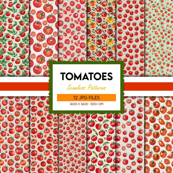 Tomatoes digital paper, vegetables seamless pattern, fruit prints, tomato background, food illustration, scrapbook, scrapbooking