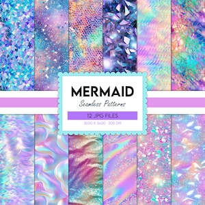 Meerjungfrau, digitales Papier, Einhorn Muster, Hologramm-Drucke, Glitter-Hintergrund, Perlen-Illustration, Scrapbook