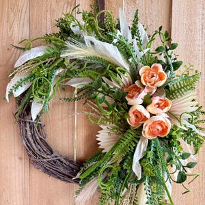Boho Wreath, Neutral Greenery Wall Decor, Bohemian Front Door Wreath, Rustic Neutral Wreath, Farmhouse Door Decor, Year-Round  Wall Decor