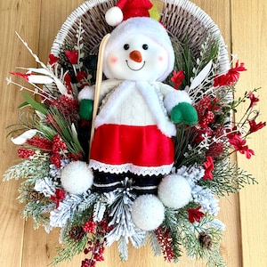 Snow girl door decor, Winter door decor, Snowboard Snow girl Decor, Snowman decor, Christmas door decor, Snowman wreath, Winter arrangement