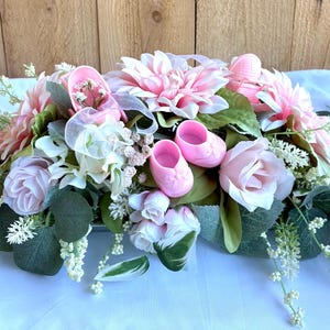 Baby Shower Centerpiece Set | Pink and White Florals with Strollers & Baby Shoes | Girl Baby Shower Table Decor | Baby Girl Party Decor
