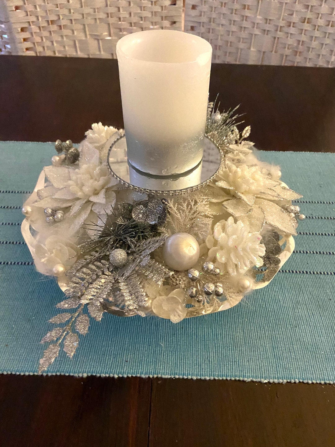 Silver and White Christmas Centerpiece Etsy