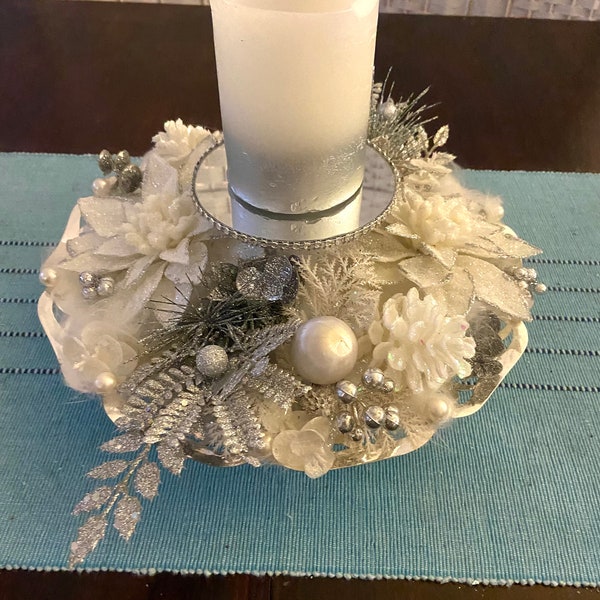 Christmas White and Silver Centerpiece Etsy