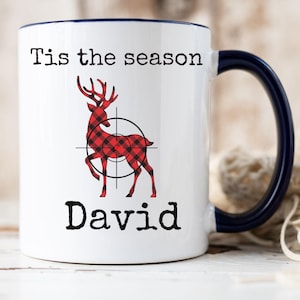 Christmas Mug, Deer Hunting Christmas Coffee Cup, Hunting Mug, Personalized Dad Gift, Customized Gifts for Dad, Custom Father Christmas Gift