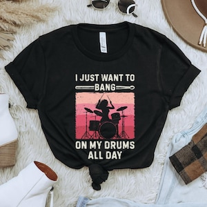 Retro Drummer Shirt, Musician Tee, Drummer Gift, Drumming T-Shirt, Drummer Apparel, Band Shirt, Music Lover Gift, Female Drummer Top,