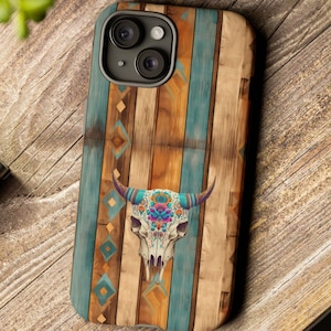 Cowgirl Western Phone Case with Tribal Cow Skull For iPhone 15 14 13 Samsung Google Pixel