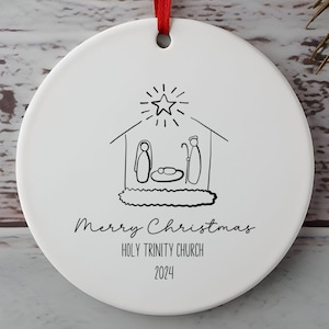 Custom Christmas Ornament, Personalized Nativity Xmas Decor, Holiday Decorations, Stocking Stuffers, Gifts from Church