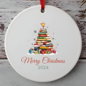 Book Ornament with Christmas Tree Made from Books, Reading Holiday Decoration, Book Lover Christmas Gift, Tree Decoration, Festive Reader