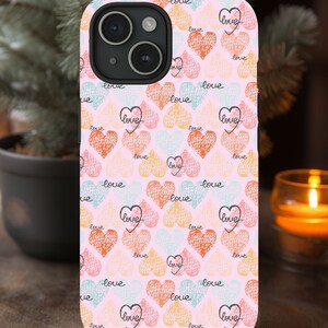 Pink Hearts Phone Case - Cute Love Pattern Cover for iPhone 15 14 13 12 11 Samsung Galaxy for Valentines Day Gift For Her