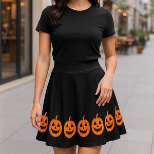 Halloween-Rock, Kürbisrock, Jack-o'-Lantern-Rock, Skaterrock, Herbstfest-Outfit, Gruselkostüm Bild 5