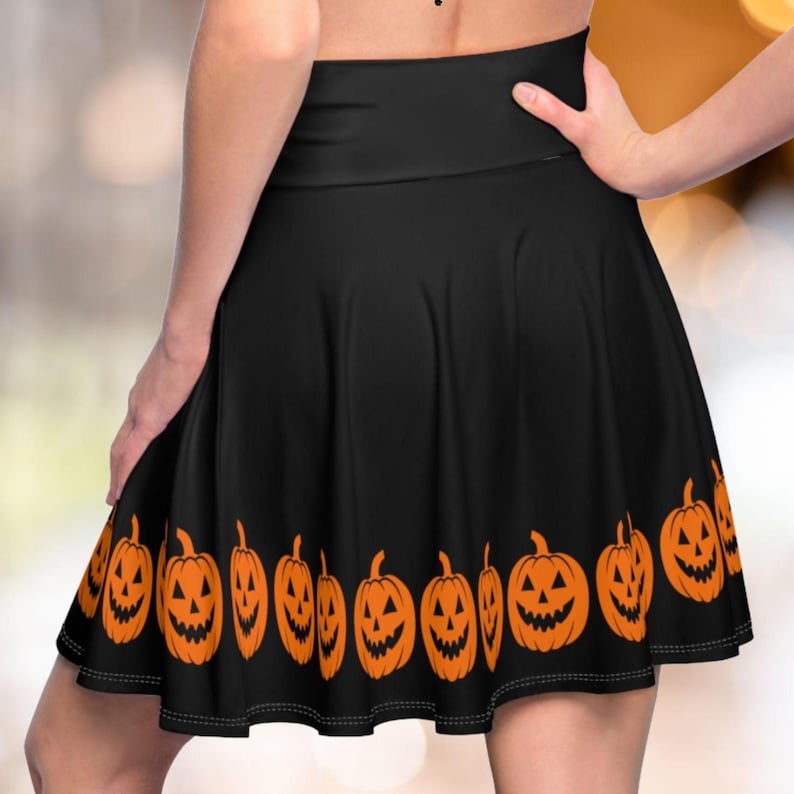 Halloween-Rock, Kürbisrock, Jack-o'-Lantern-Rock, Skaterrock, Herbstfest-Outfit, Gruselkostüm Bild 8