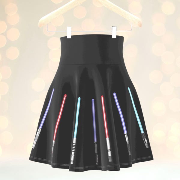 Falda skater negra inspirada en el espacio para mujer, atuendo de parque temático, atuendo estilo galaxia, atuendo del 4 de mayo, atuendo nerd, disfraz para correr, falda, idea de regalo