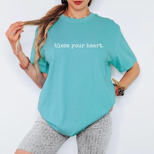 Funny Southern Shirt Bless Your Heart Tshirt for Women Gift for Mom Birthday Gifts from Daughter to Mother T Shirt Cowgirl Tee Country Girl Lagoon Blue